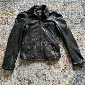 00s Ralph Lauren Rugby Faded Black Leather Biker Jacket - S 100% Lambskin